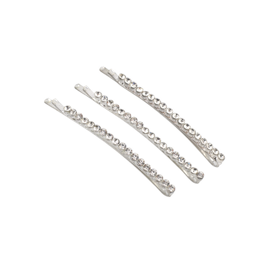 Silver & Diamante Hair Pin - Long (Set of 3)