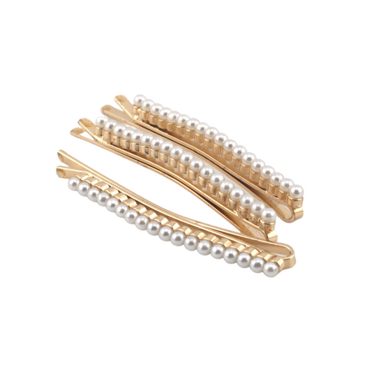 Gold & Pearl Hair Pin - Long (Set of 3)