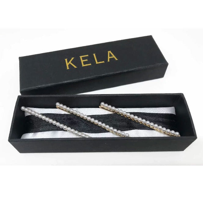 Gold & Pearl Hair Pin - Long (Set of 3)