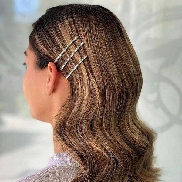 Silver & Diamante Hair Pin - Long (Set of 3)